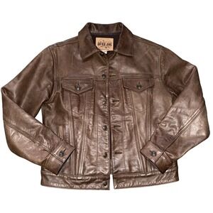 Vintage 90s Y2K Gap‎ Blue Jeans Small Leather Trucker Jacket
